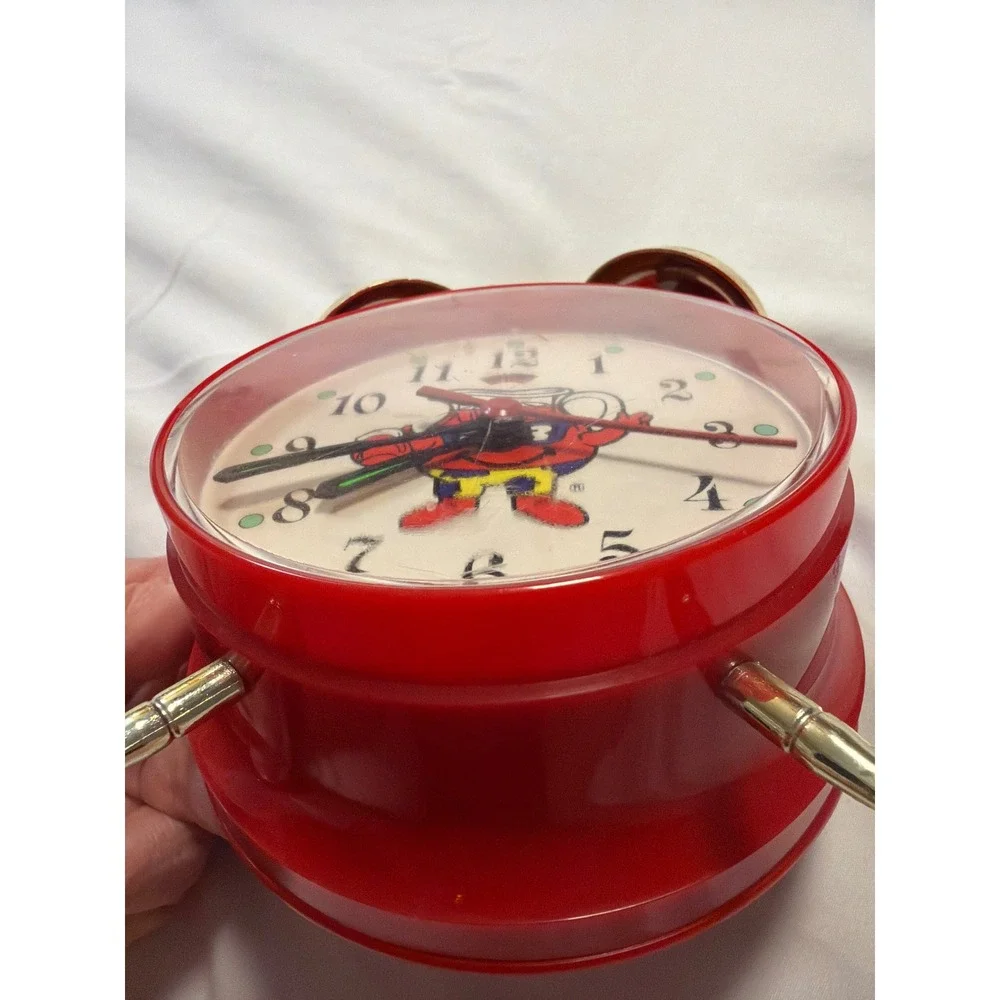 Vintage Kool-Aid Man Twin Bell Alarm Clock Red Gold Tone Manual Wind Up Retro
